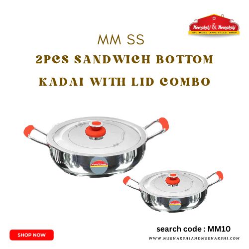 Kadai Stainless Steel with Stainless Steel Lid Sandwich Bottom